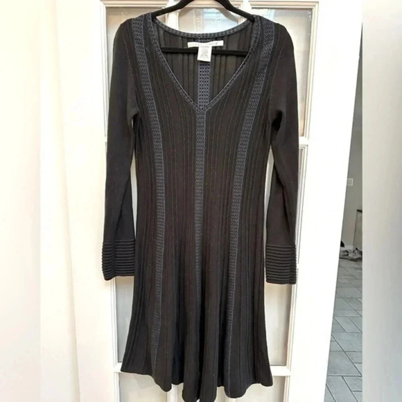 Max Studio Y2K Black With Blue Stripe Ribbed Knit Sweater Midi Dress Size M - Picture 1 of 8